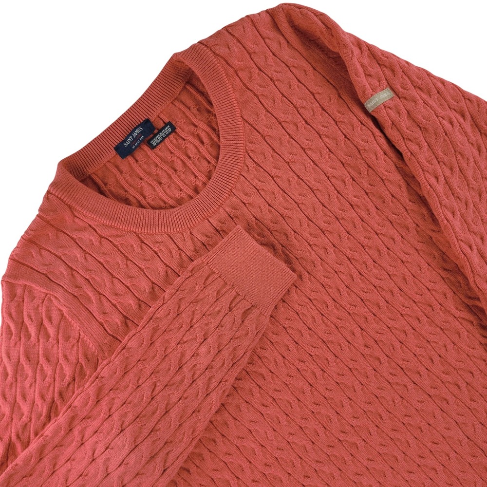Saint James Cable Knit Sweater Womens 8 Coral Cotton Cashmere Preppy France